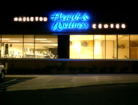 Hazleton Health & Wellness Center Night view of main entrance signage